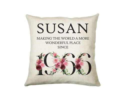 60th Birthday Gift for Women - Personalised 1966 Birthday Cushion Age 60 Gift for Her - Ladies Floral Age Design Mum Nan Gran Sixty BND60C
