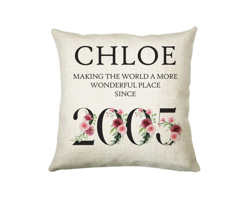 21st Birthday Gift for Women - Personalised 2005 Birthday Cushion Age 21 Gift for Her Lady Floral Design Daughter Sister Twenty One BND21C