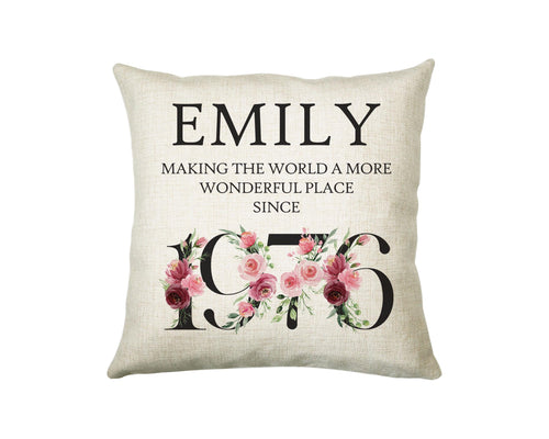 50th Birthday Gift for Women - Personalised 1976 Birthday Cushion Age 50 Gift for Her - Ladies Floral Design Mum Nan Sister Fifty BND50C