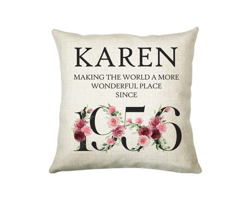 70th Birthday Gift for Women - Personalised 1956 Birthday Cushion Age 70 Gift for Her - Ladies Floral Design Mum Nan Gran Seventy BND70C