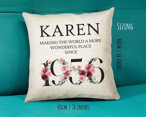 70th Birthday Gift for Women - Personalised 1956 Birthday Cushion Age 70 Gift for Her - Ladies Floral Design Mum Nan Gran Seventy BND70C