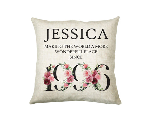 30th Birthday Gift for Her Personalised 1996 Birthday Cushion Age 30 Gift for Women - Ladies Floral Design Mum Daughter Sister Thirty BND30C