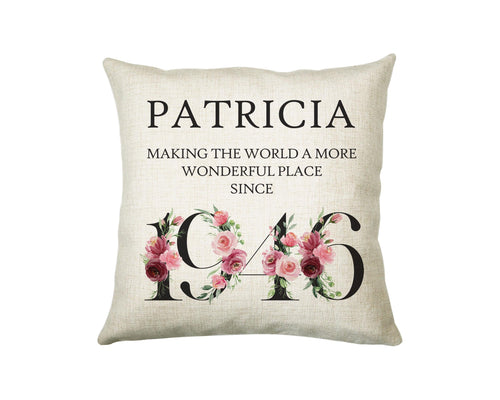 80th Birthday Gift for Women - Personalised 1946 Birthday Cushion Age 80 Gift for Her - Ladies Floral Age Design Mum Nan Gran Eighty BND80C