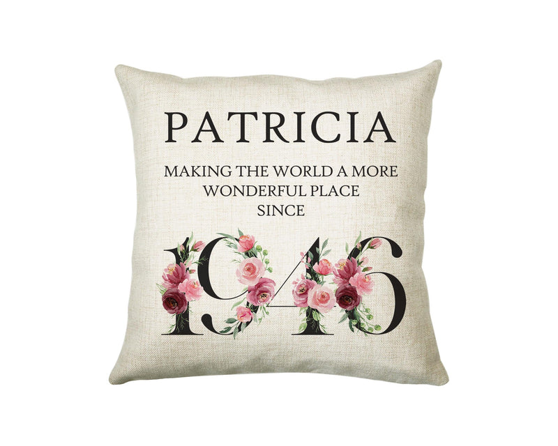 80th Birthday Gift for Women - Personalised 1946 Birthday Cushion Age 80 Gift for Her - Ladies Floral Age Design Mum Nan Gran Eighty BND80C