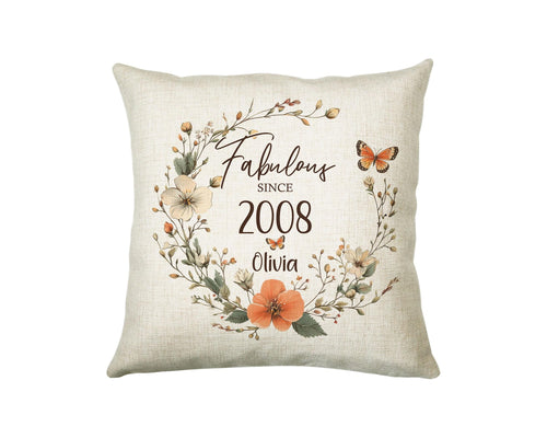 18th Birthday Gift for Women - Personalised 2008 Birthday Cushion Age 18 Gift for Her Ladies Floral Design Daughter Sister Eighteen BNL18C