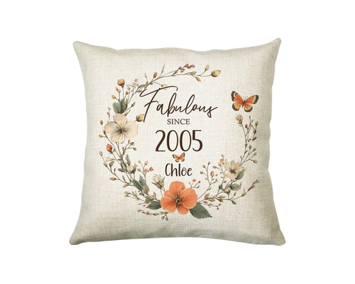 21st Birthday Gift for Women - Personalised 2005 Birthday Cushion Age 21 Gift for Her Lady Floral Design Daughter Sister Twenty One BNL21C