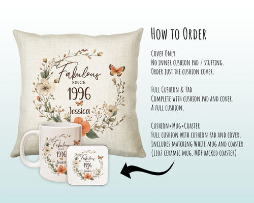 30th Birthday Gift for Her Personalised 1996 Birthday Cushion Age 30 Gift for Women - Ladies Floral Design Mum Daughter Sister Thirty BNL30C