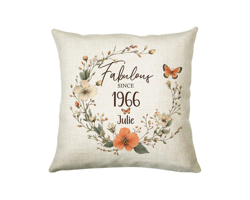 60th Birthday Gift for Women - Personalised 1966 Birthday Cushion Age 60 Gift for Her - Ladies Floral Age Design Mum Nan Gran Sixty BNL60C