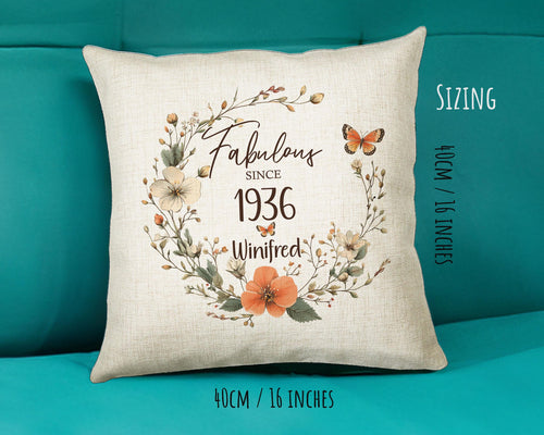 90th Birthday Gift for Women - Personalised 1936 Birthday Cushion Age 90 Gift for Her - Ladies Floral Age Design Mum Nan Gran Ninety BNL90C