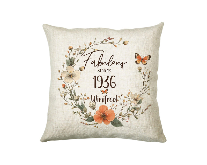 90th Birthday Gift for Women - Personalised 1936 Birthday Cushion Age 90 Gift for Her - Ladies Floral Age Design Mum Nan Gran Ninety BNL90C