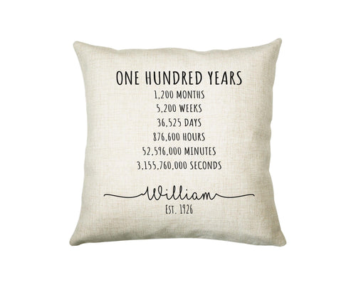 100th Birthday Gift for Men - Personalised Birthday Cushion Age 100 Gift for Him Mens Years Months Weeks Design Dad Grandad Hundred BNE100C