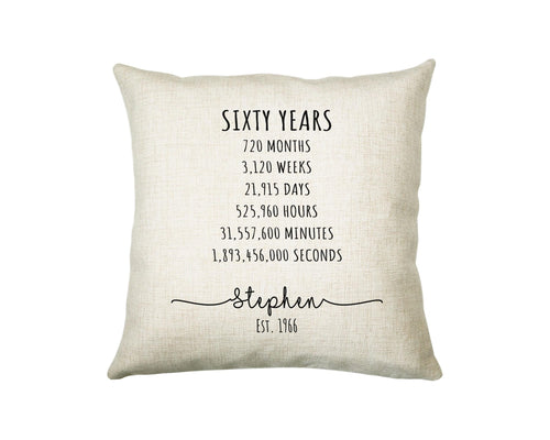 60th Birthday Gift for Men - Personalised Birthday Cushion Age 60 Gift for Him Mens Years Months Weeks Design Son Brother Sixty BNE60C