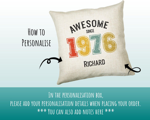 50th Birthday Gift for Men - Personalised Birthday Cushion Age 50 Gift for Him Custom Retro Vintage Number Design Dad Grandad Fifty BNG50C