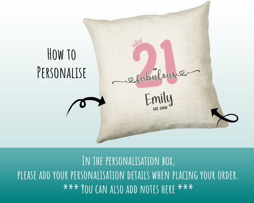 21st Birthday Gift for Women 21 and Fabulous Est 2005 Personalised Birthday Cushion Gift for Her Ladies Pink Design Grand Daughter BNH21C