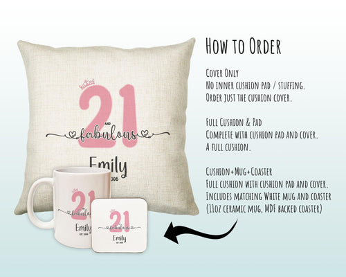 21st Birthday Gift for Women 21 and Fabulous Est 2005 Personalised Birthday Cushion Gift for Her Ladies Pink Design Grand Daughter BNH21C