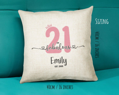 21st Birthday Gift for Women 21 and Fabulous Est 2005 Personalised Birthday Cushion Gift for Her Ladies Pink Design Grand Daughter BNH21C