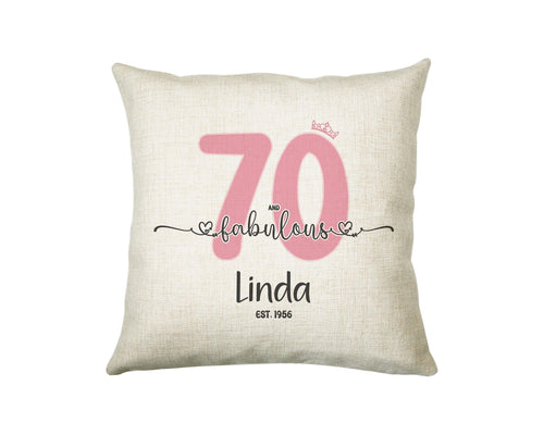 70th Birthday Gift for Women 70 and Fabulous Est 1956 Personalised Birthday Cushion Gift for Her Ladies Pink Design Mum Nanny Seventy BNH70C