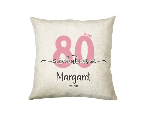 80th Birthday Gift for Women 80 and Fabulous Est 1946 Personalised Birthday Cushion Gift for Her Ladies Pink Design Mum Nanny Eighty BNH80C