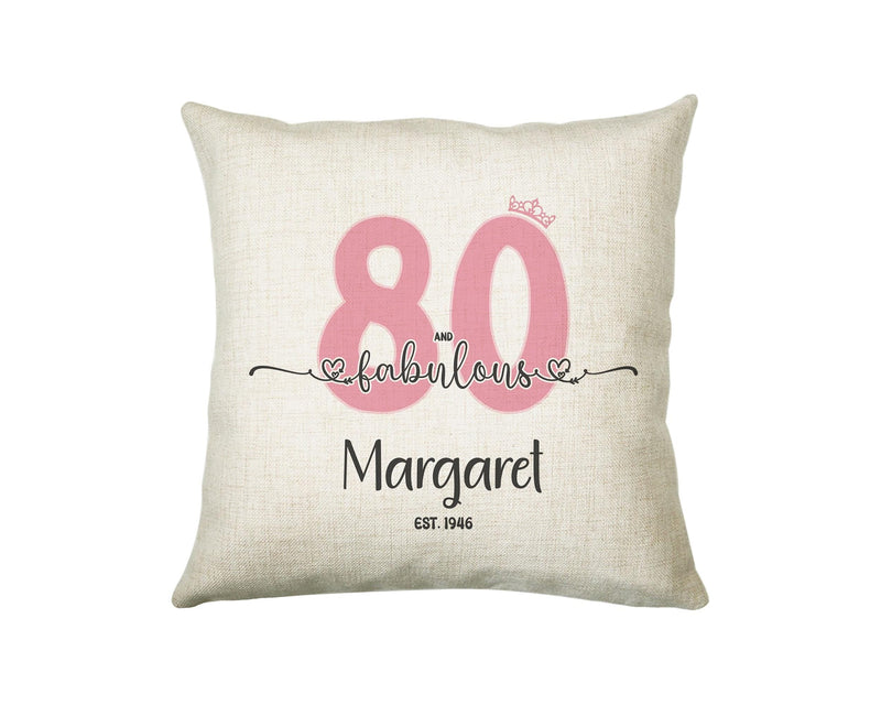 80th Birthday Gift for Women 80 and Fabulous Est 1946 Personalised Birthday Cushion Gift for Her Ladies Pink Design Mum Nanny Eighty BNH80C
