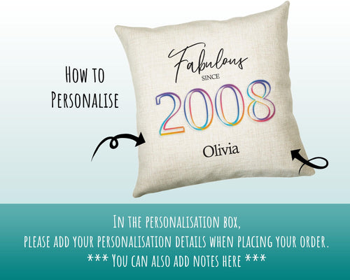 18th Birthday Gift for Women - Personalised 2008 Birthday Cushion Age 18 Gift for Her Ladies Floral Design Daughter Sister Eighteen BNN18C