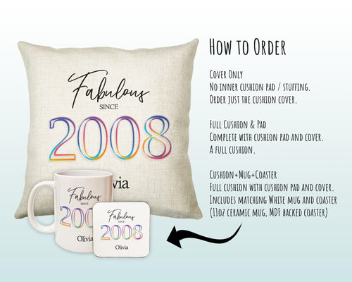 18th Birthday Gift for Women - Personalised 2008 Birthday Cushion Age 18 Gift for Her Ladies Floral Design Daughter Sister Eighteen BNN18C