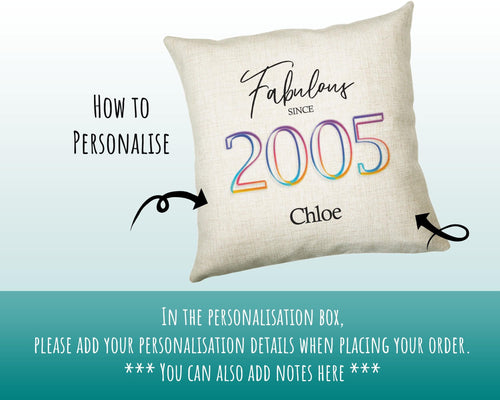 21st Birthday Gift for Women - Personalised 2005 Birthday Cushion Age 21 Gift for Her Lady Floral Design Daughter Sister Twenty One BNN21C