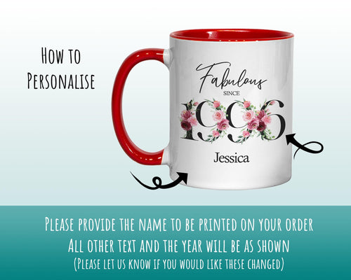 30th Birthday Gift for Her - Fabulous Since 1996 Personalised Coffee Mug Coaster Age 30 Gift for Women Ladies Floral Design Daughter BNC30M