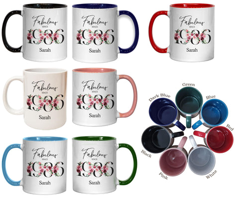 40th Birthday Gift for Women - Fabulous Since 1986 Personalised Coffee Mug Coaster Age 40 Gift for Her - Ladies Floral Design Mum Nan BNC40M