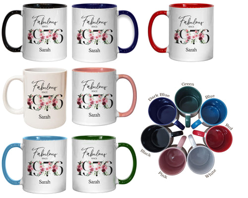 50th Birthday Gift for Women - Fabulous Since 1976 Personalised Coffee Mug Coaster Age 50 Gift for Her - Ladies Floral Design Mum BNC50M