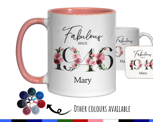 80th Birthday Gift for Women - Fabulous Since 1946 Personalised Coffee Mug Coaster 80 Gift for Her - Ladies Floral Design Nan Gran BNC80M