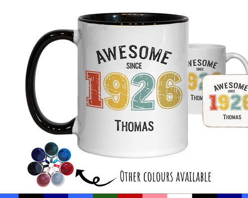 100th Birthday Gift for Men - Awesome Since 1926 Personalised Coffee Mug Coaster Age 100 Gift for Him - Retro Number Design Grandad BNG100M
