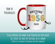 70th Birthday Gift for Men - Awesome Since 1956 Personalised Coffee Mug Coaster Age 70 Gift for Him - Retro Number Design Dad Grandad BNG70M