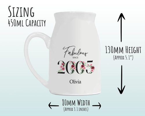 21st Birthday Gift for Her - Fabulous Since 2005 Small Personalised Flower Pot Vase 21 Gift for Women Floral Design Daughter Sister BNC21