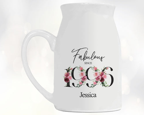 30th Birthday Gift for Her - Fabulous Since 1996 Small Personalised Flower Pot Vase 30 Gifts for Women Floral Design Daughter Sister BNC30