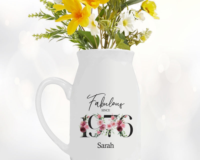 50th Birthday Gift for Women - Fabulous Since 1976 Small Personalised Flower Pot Vase 50 Gift for Her Ladies Floral Design Mum Nan BNC50