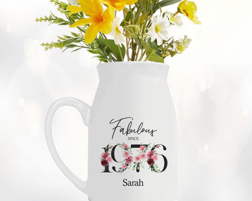 50th Birthday Gift for Women - Fabulous Since 1976 Small Personalised Flower Pot Vase 50 Gift for Her Ladies Floral Design Mum Nan BNC50
