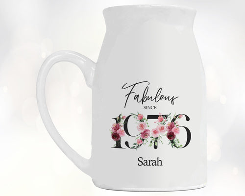 50th Birthday Gift for Women - Fabulous Since 1976 Small Personalised Flower Pot Vase 50 Gift for Her Ladies Floral Design Mum Nan BNC50