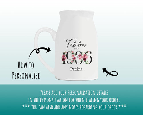 90th Birthday Gift for Women - Fabulous Since 1936 Small Personalised Flower Pot Vase 90 Gift for Her Ladies Floral Design Nan Gran BNC90