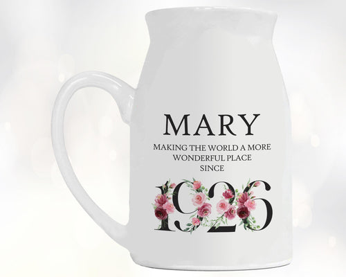 100th Birthday Gift for Women - Wonderful Since 1926 Small Personalised Flower Pot Vase 100 Gift for Her Ladies Floral Design Grandma BND100