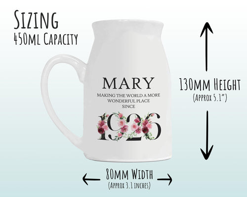 100th Birthday Gift for Women - Wonderful Since 1926 Small Personalised Flower Pot Vase 100 Gift for Her Ladies Floral Design Grandma BND100