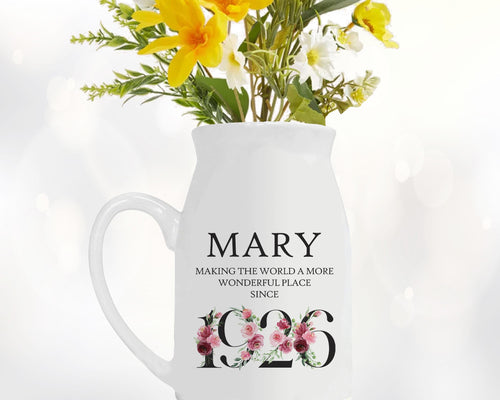100th Birthday Gift for Women - Wonderful Since 1926 Small Personalised Flower Pot Vase 100 Gift for Her Ladies Floral Design Grandma BND100