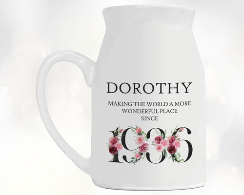 90th Birthday Gift for Women - Wonderful since 1936 Small Personalised Flower Pot Vase 90 Gift for Her Ladies Floral Design Nan Gran BND90