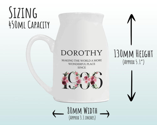 90th Birthday Gift for Women - Wonderful since 1936 Small Personalised Flower Pot Vase 90 Gift for Her Ladies Floral Design Nan Gran BND90