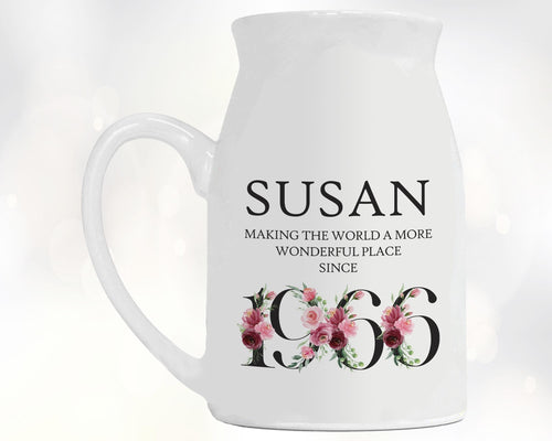 60th Birthday Gift for Women - Wonderful since 1966 Small Personalised Flower Pot Vase 60 Gift for Her Ladies Floral Design Mum Nan BND60