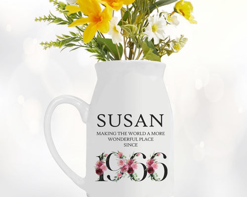 60th Birthday Gift for Women - Wonderful since 1966 Small Personalised Flower Pot Vase 60 Gift for Her Ladies Floral Design Mum Nan BND60