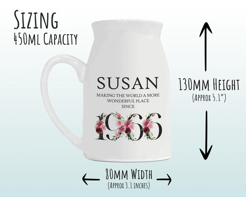60th Birthday Gift for Women - Wonderful since 1966 Small Personalised Flower Pot Vase 60 Gift for Her Ladies Floral Design Mum Nan BND60