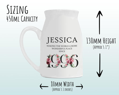 30th Birthday Gift for Her - Wonderful since 1996 Small Personalised Flower Pot Vase 30 Gifts for Women Floral Design Daughter Sister BND30
