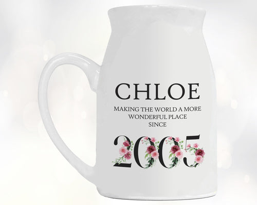 21st Birthday Gift for Her - Wonderful since 2005 Small Personalised Flower Pot Vase 21 Gift for Women Floral Design Daughter Sister BND21