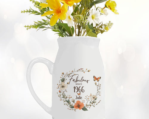 60th Birthday Gift for Women - Fabulous Since 1966 Small Personalised Flower Pot Vase 60 Gift for Her Ladies Floral Design Mum Nan BNL60
