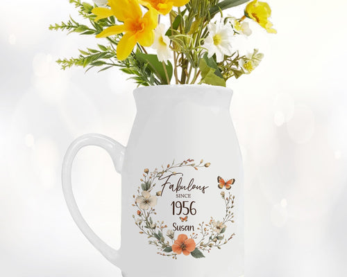 70th Birthday Gift for Women - Fabulous Since 1956 Small Personalised Flower Pot Vase 70 Gift for Her Ladies Floral Design Nan Gran BNL70